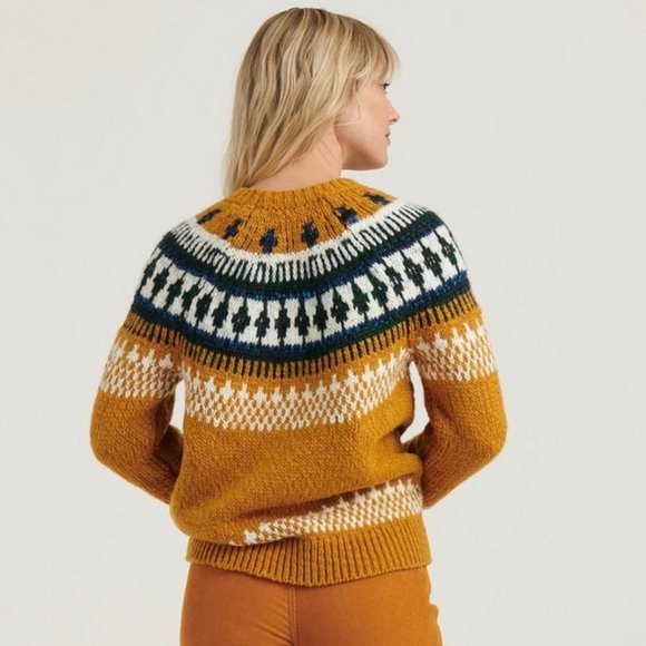Lucky ~ Bold Fair Isle Knit Mustard  Crewneck Chunky Sweater- in size XS - Picture 15 of 16